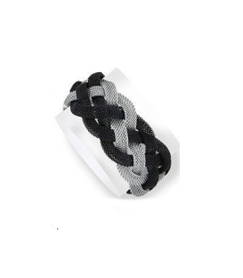  Bracelet acier tressé bicolore maillage gris et noir entrelacé