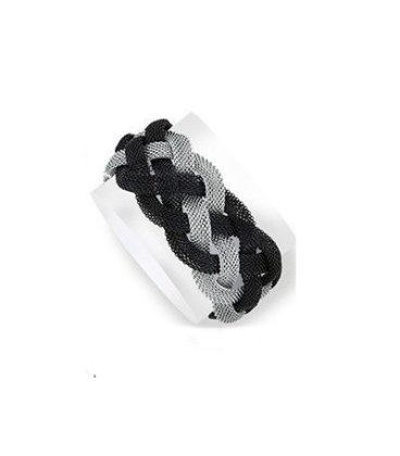  Bracelet acier tressé bicolore maillage gris et noir entrelacé