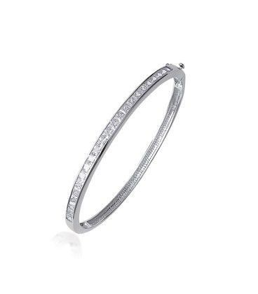 Beau bracelet argent massif rigide ouvrant en demi jonc de zirconium blanc-1