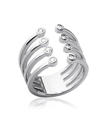 Belle bague argent massif ouverte quatre anneaux sertis de petits zirconium-1