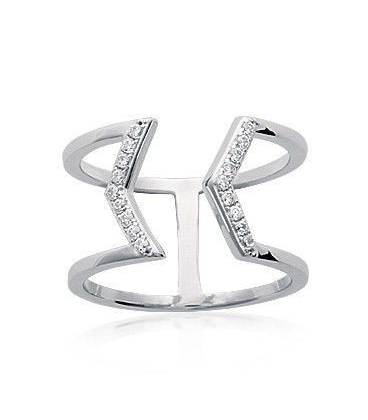 Bague ouverte en argent massif barrettes géométriques de zirconium blanc -1
