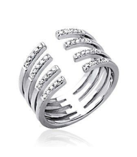 Bague argent massif large anneau ouvert incrusté de zirconium