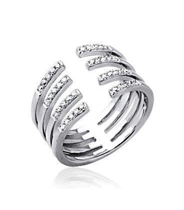 Bague argent massif large anneau ouvert incrusté de zirconium-1