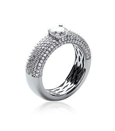 Grosse bague argent massif zirconium en demi jonc cubic de zirconium carré griffé-1