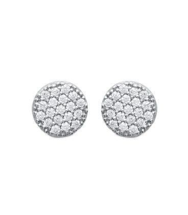 Boucles d'oreilles ronde plate en argent massif zirconium - 1 - Petites boucles d'oreilles argent massif zirconium blanc micro
