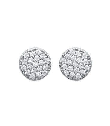 Boucles d'oreilles ronde plate en argent massif zirconium-1