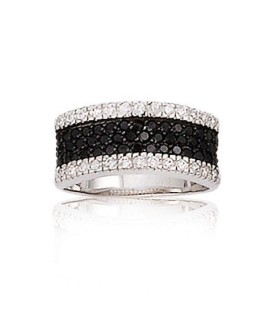 Bague argent massif anneau de zirconium noir et blanc