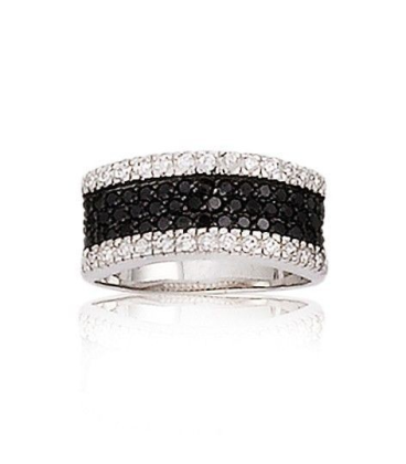 Bague argent massif anneau de zirconium noir et blanc-1