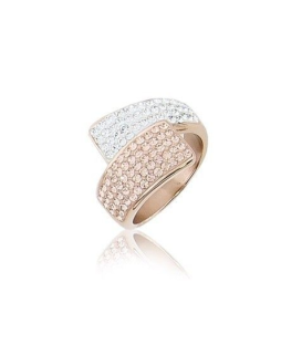 Bague acier rose deux tons et zirconium blanc