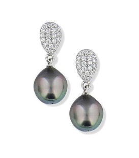 Boucles d'oreilles perle de TAHITI véritable argent massif zirconium