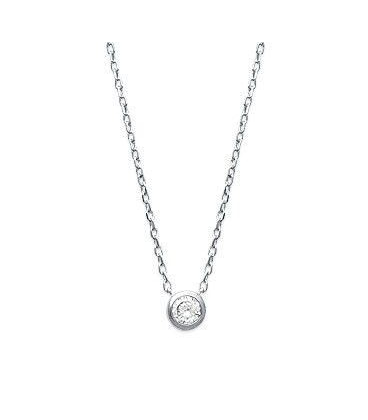Ras de cou collier chaîne argent massif pendant zirconium blanc taillé diamant serti rond -1