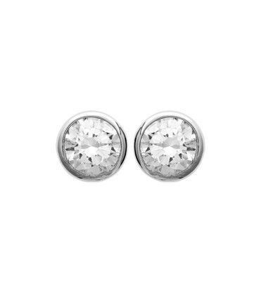 Boucles d'oreilles argent massif zirconium blanc facetté serti rond-1