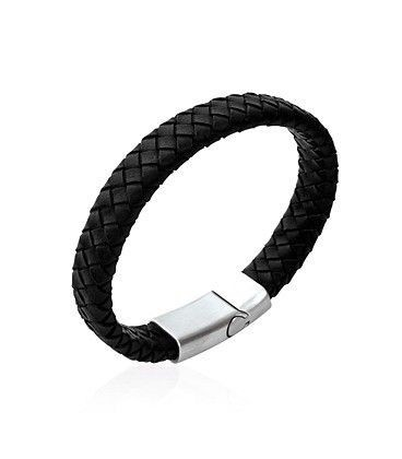 Beau bracelet homme en cuir noir tressé-3