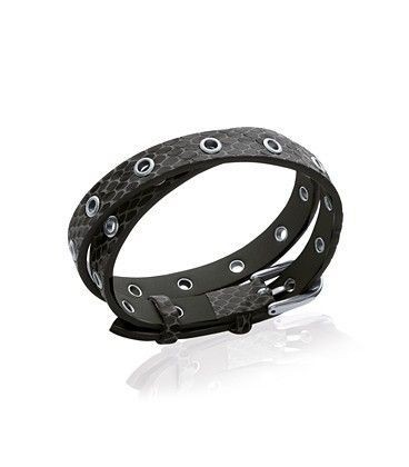 Bracelet lacet plat en cuir noir deux tours -2