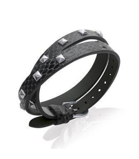 Bracelet lacet en cuir plat noir clouté acier 