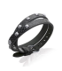 Bracelet lacet en cuir plat noir clouté acier -2