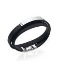 Bracelet lacet plat en cuir noir plaque d'acier