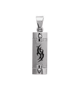 Pendentif plaque homme acier incrustation tribal