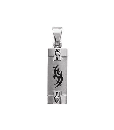 Pendentif plaque homme acier incrustation tribal-1