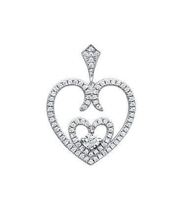 Pendentif coeur argent massif serti d'oxydes de zirconium 