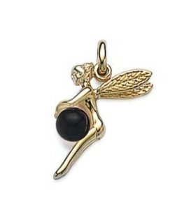 Pendentif femme elfe plaqué or et perle noire d'onyx véritable