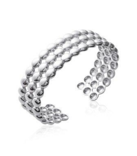 Bracelet femme argent massif perlé rigide ouvert 