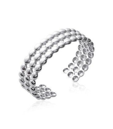 Bracelet femme argent massif perlé rigide ouvert -1