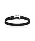 Bracelet homme plat en cuir noir acier