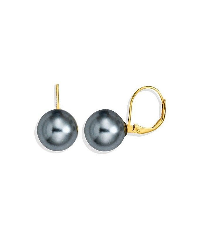 Bijou Femme Boucles D Oreilles Dormeuse Plaque Or Perle Majorque Grise