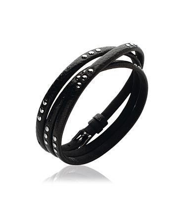 Bracelet homme en cuir noir clous d'acier-1