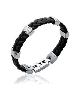 Bracelet en cuir noir homme tressé