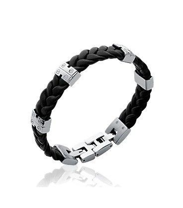 Bracelet en cuir noir homme tressé-1