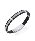 Bracelet pour homme de cuir noir en superposition trois rangs d'acier torsadé baguer