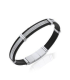 Bracelet pour homme de cuir noir en superposition trois rangs d'acier torsadé baguer-1