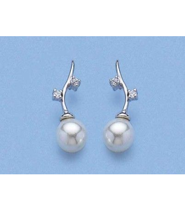 Boucles d'oreilles argent massif perle blanche de Majorque zirconium-1