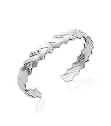 Jonc bracelet tressé argent massif et zirconium-1