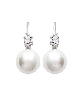 Boucles d'oreilles argent massif zirconium et perle blanche-2
