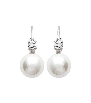Boucles d'oreilles argent massif zirconium et perle biwa blanche