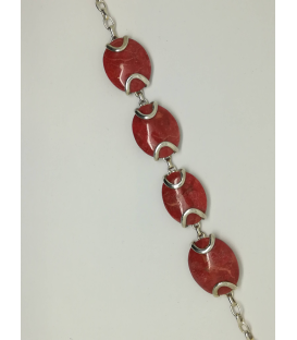 Beau bracelet argent massif corail gorgone rouge irisé