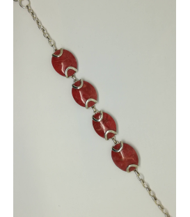Beau bracelet argent massif corail gorgone rouge irisé - 2 - Beau bracelet argent massif quatre pièces stylisées de corail gor