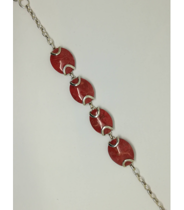 Beau bracelet argent massif corail gorgone rouge irisé-2