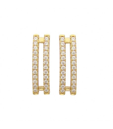 Boucles d'oreilles plaqué or pendants deux rails zirconium-1