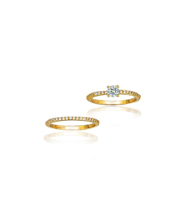 Bague duo alliance et solitaire plaqué or et oxydes de zirconium 
