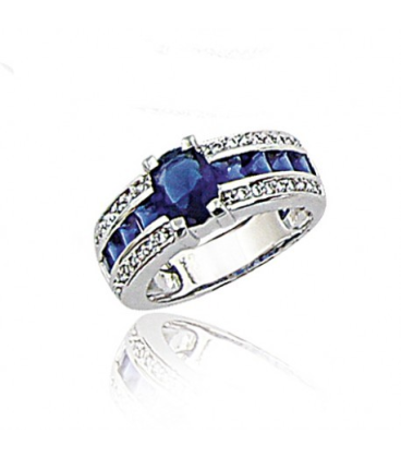 Bague argent saphir imitation ovale avec sur le corps taille princesse et oxydes-1