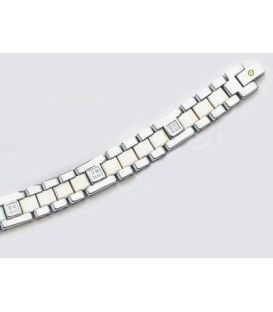 Très beau bracelet homme femme acier céramique blanche diamants vis Or 
