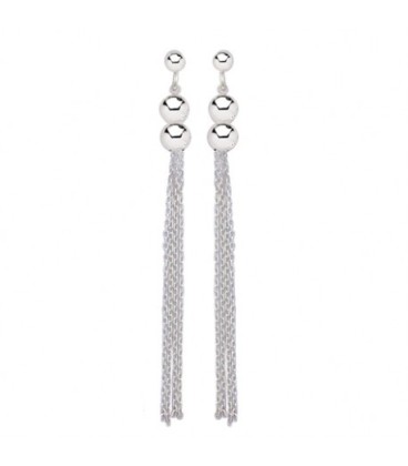 Boucles d'oreilles boules argent massif chaînettes pendantes-1