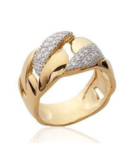 Grosse bague plaqué or large anneau petits zirconiums style alliance maille gourmette-1
