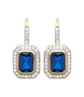 Boucles d'oreilles plaqué or dormeuse de zirconium bleu et blancs 