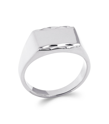 Belle chevalière bague argent rectangulaire facettée 
