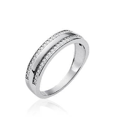 Bague alliance argent massif zirconium ronds sur deux rangs 